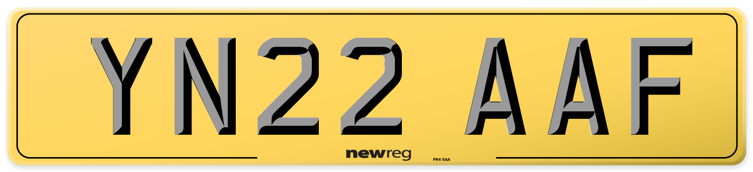 YN22 AAF Rear Number Plate