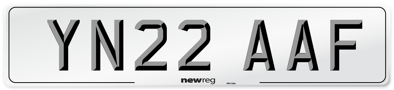 YN22 AAF Front Number Plate