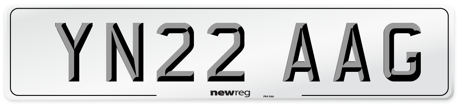 YN22 AAG Front Number Plate