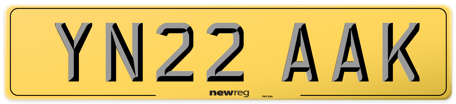 YN22 AAK Rear Number Plate
