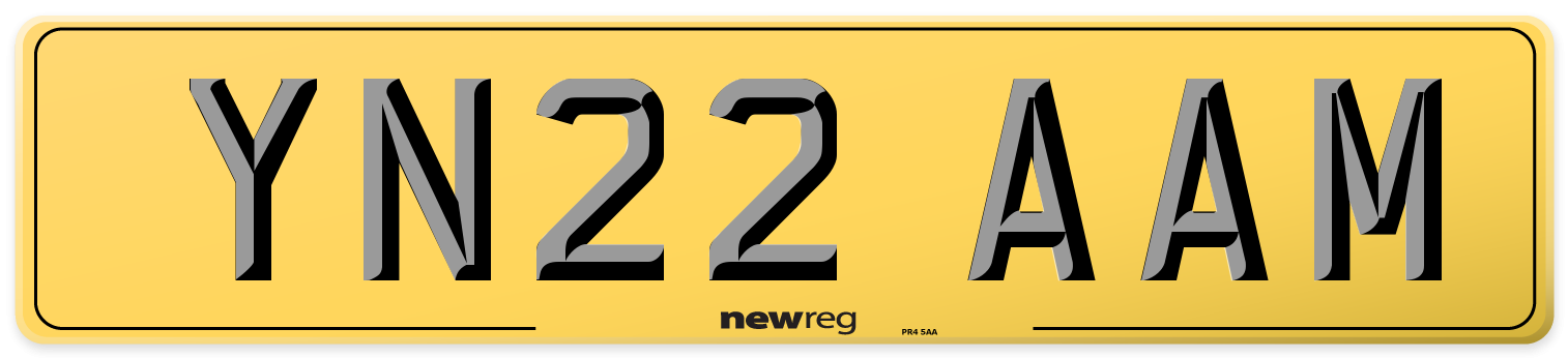 YN22 AAM Rear Number Plate