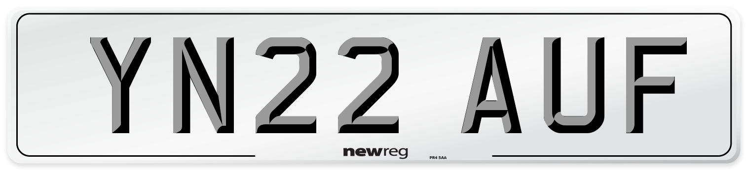 YN22 AUF Front Number Plate