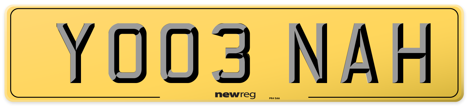 YO03 NAH Rear Number Plate