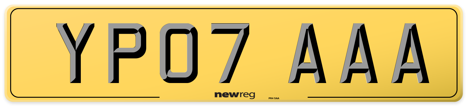 YP07 AAA Rear Number Plate