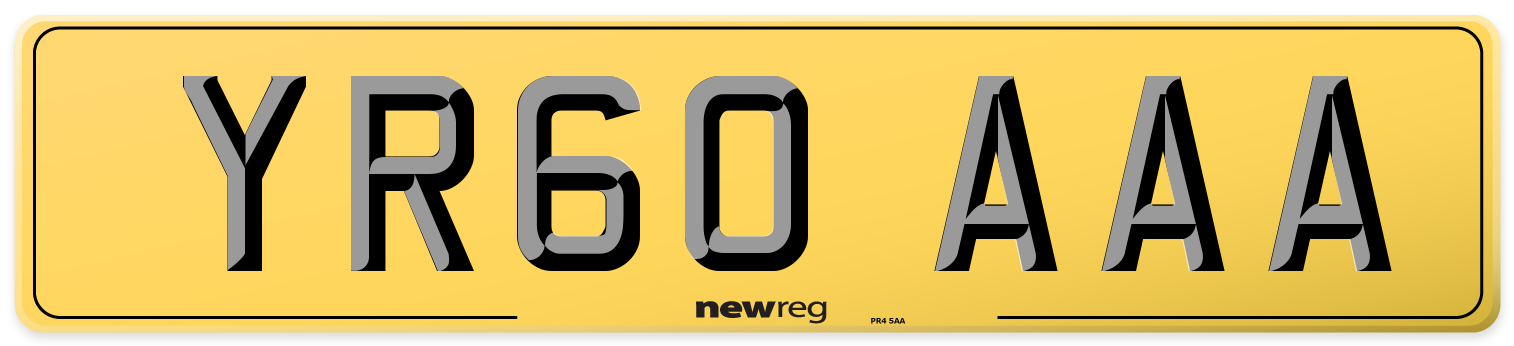YR60 AAA Rear Number Plate