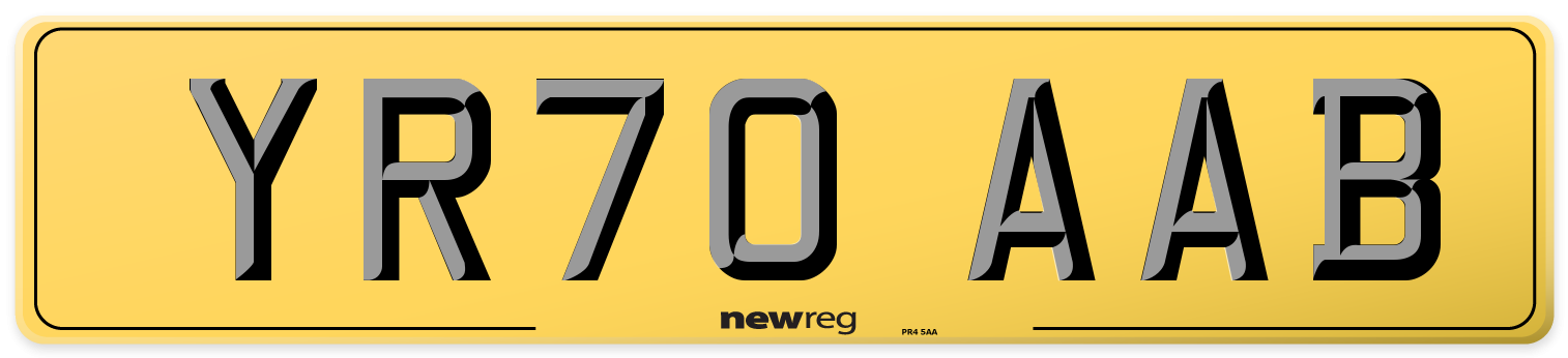 YR70 AAB Rear Number Plate