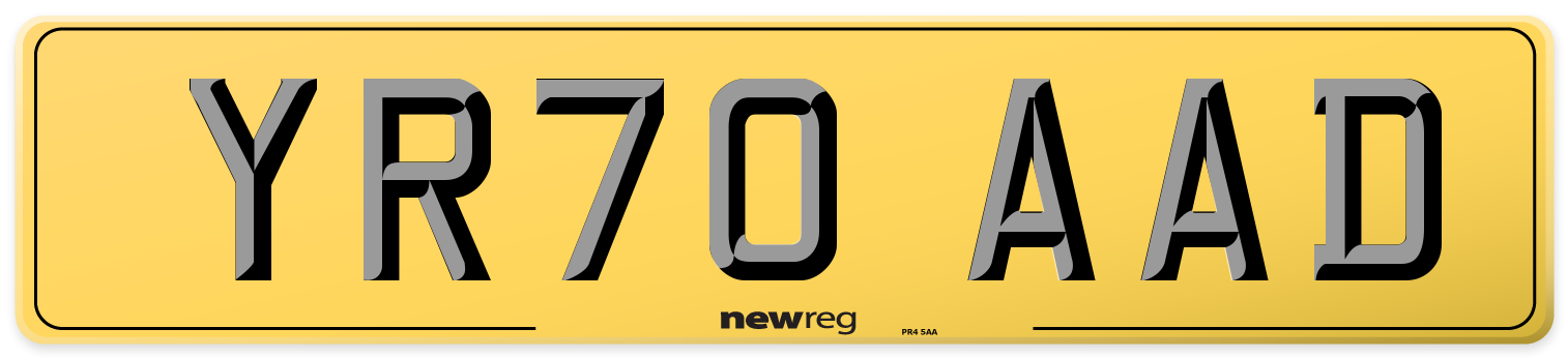 YR70 AAD Rear Number Plate