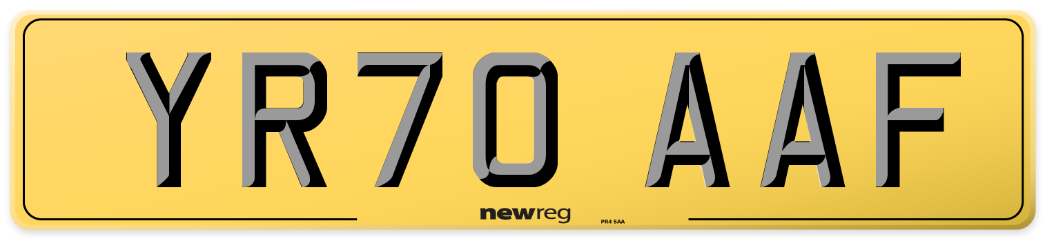 YR70 AAF Rear Number Plate
