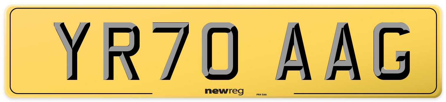 YR70 AAG Rear Number Plate
