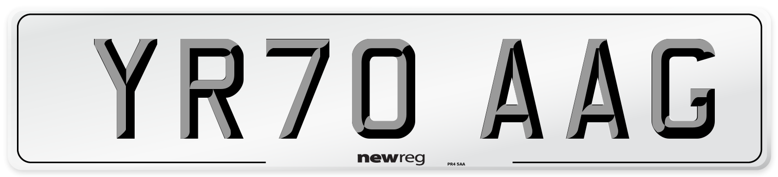 YR70 AAG Front Number Plate