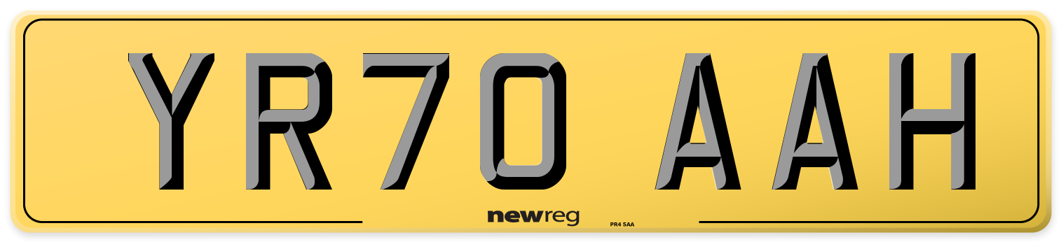 YR70 AAH Rear Number Plate