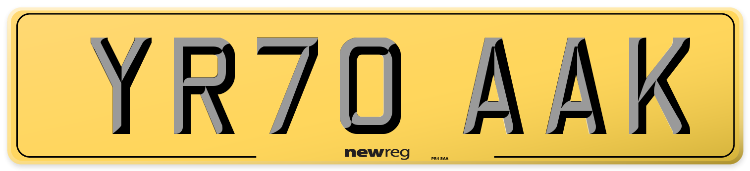 YR70 AAK Rear Number Plate