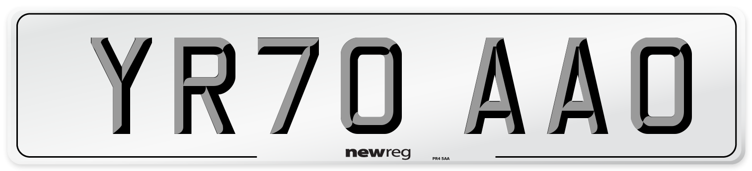 YR70 AAO Front Number Plate