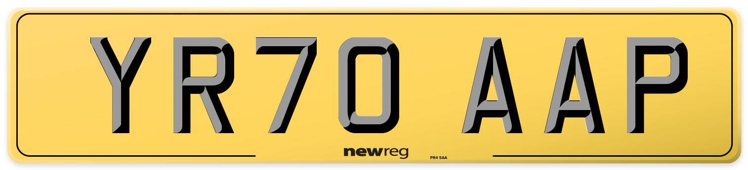 YR70 AAP Rear Number Plate