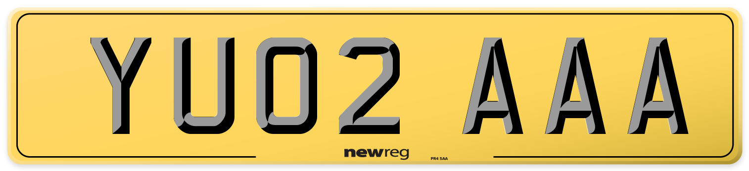 YU02 AAA Rear Number Plate