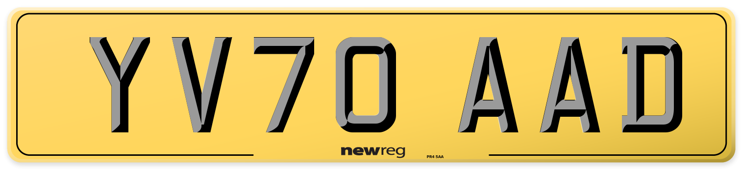 YV70 AAD Rear Number Plate