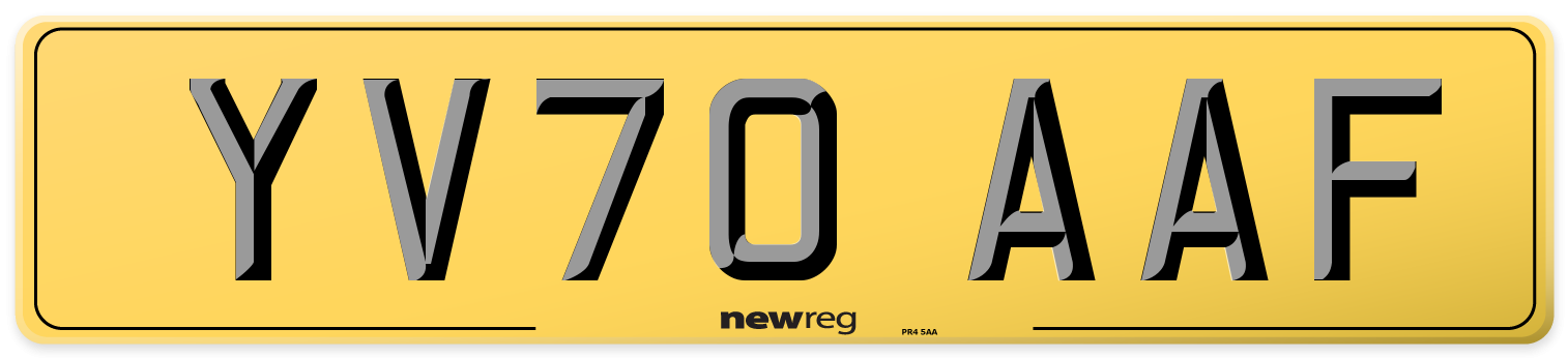 YV70 AAF Rear Number Plate