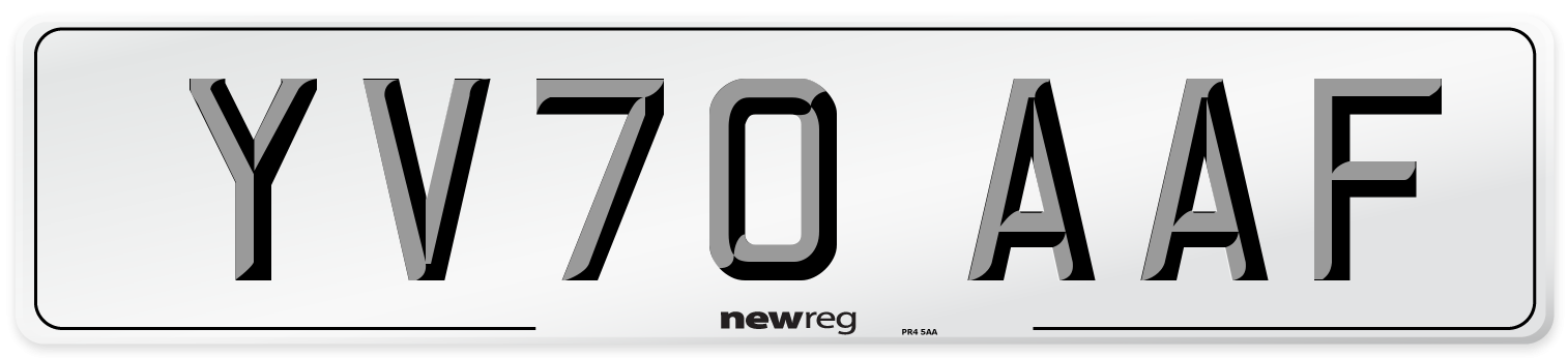YV70 AAF Front Number Plate