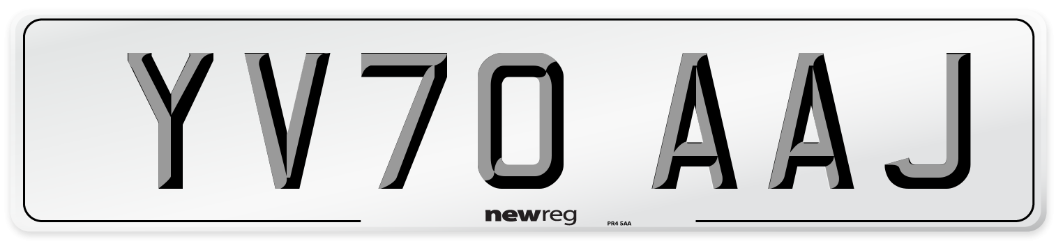 YV70 AAJ Front Number Plate