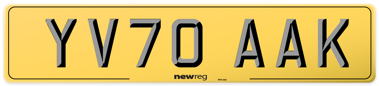 YV70 AAK Rear Number Plate