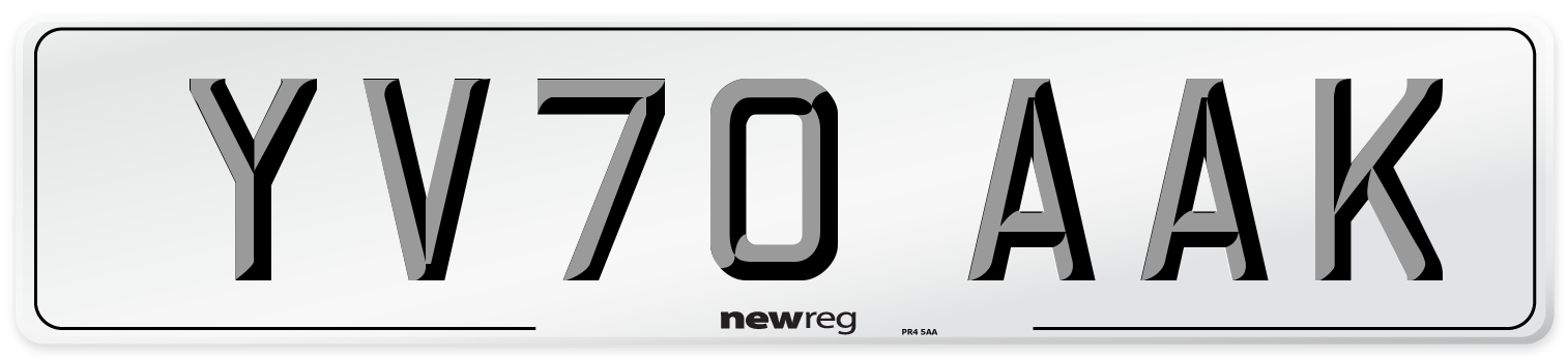 YV70 AAK Front Number Plate