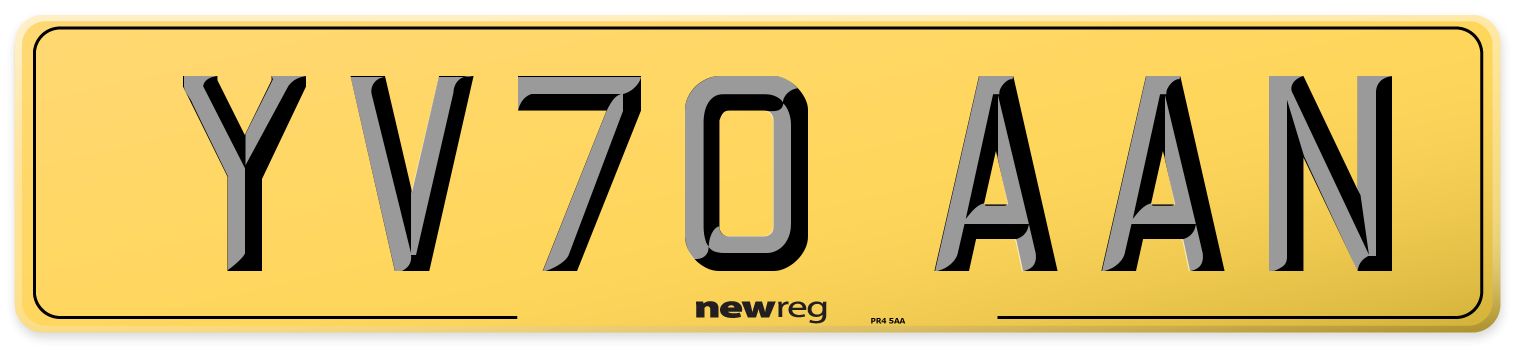 YV70 AAN Rear Number Plate