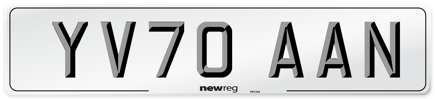 YV70 AAN Front Number Plate