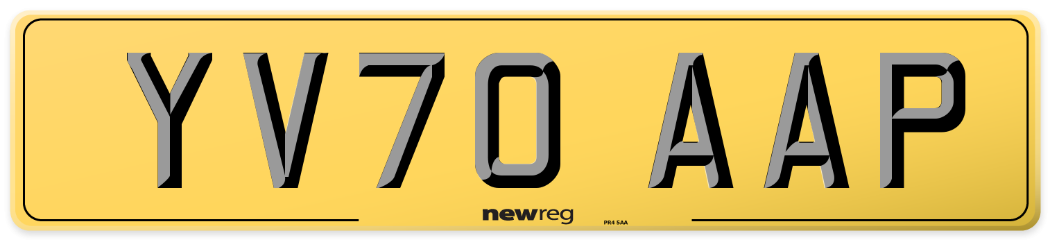 YV70 AAP Rear Number Plate