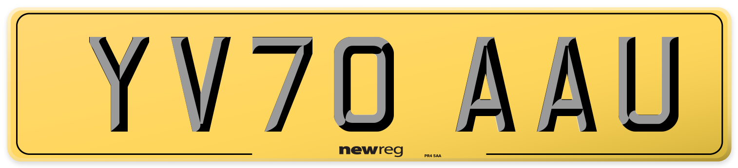 YV70 AAU Rear Number Plate