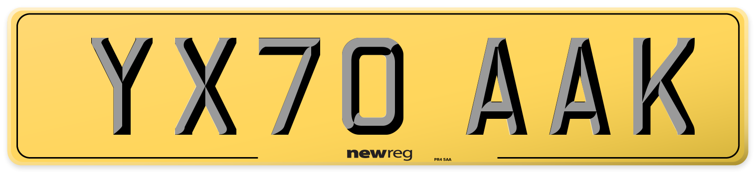 YX70 AAK Rear Number Plate