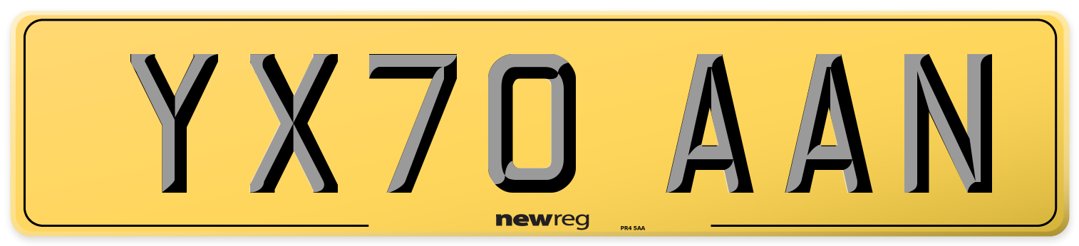 YX70 AAN Rear Number Plate