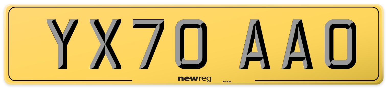 YX70 AAO Rear Number Plate