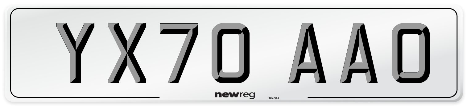 YX70 AAO Front Number Plate
