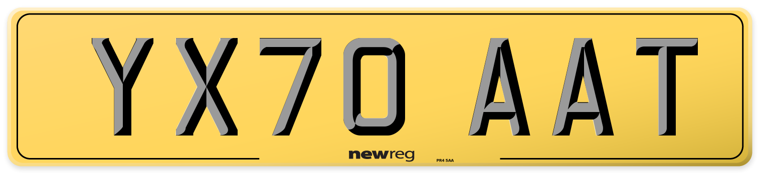 YX70 AAT Rear Number Plate