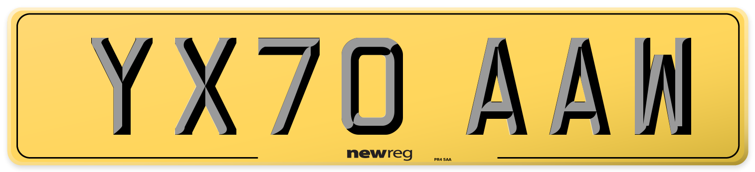 YX70 AAW Rear Number Plate