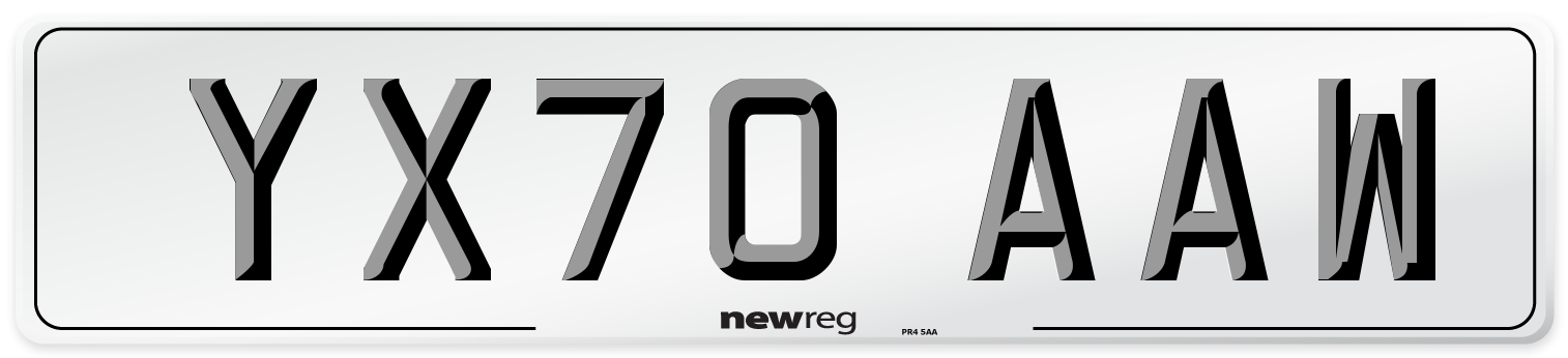 YX70 AAW Front Number Plate