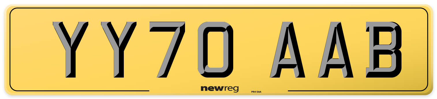 YY70 AAB Rear Number Plate