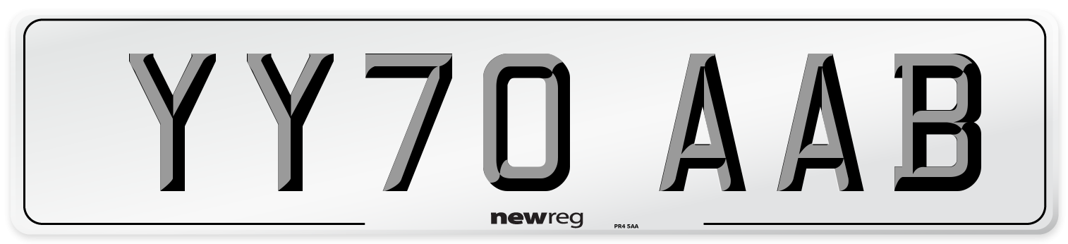 YY70 AAB Front Number Plate