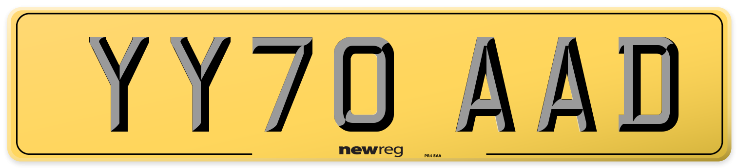 YY70 AAD Rear Number Plate