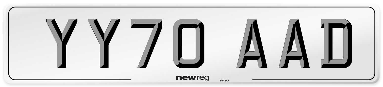YY70 AAD Front Number Plate