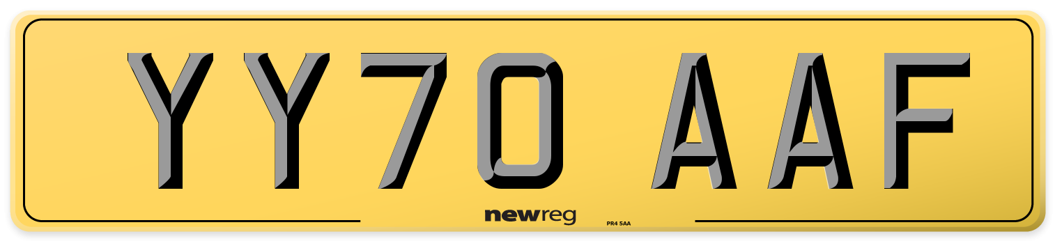 YY70 AAF Rear Number Plate