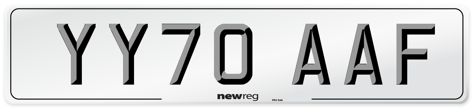 YY70 AAF Front Number Plate