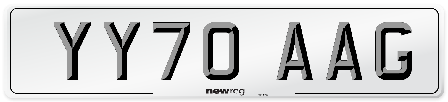 YY70 AAG Front Number Plate