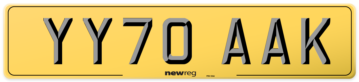 YY70 AAK Rear Number Plate