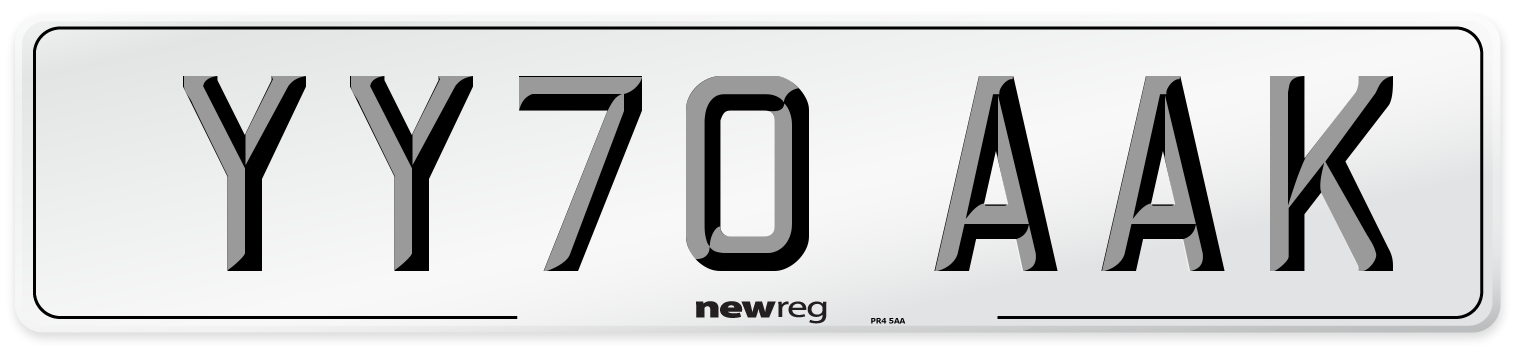 YY70 AAK Front Number Plate